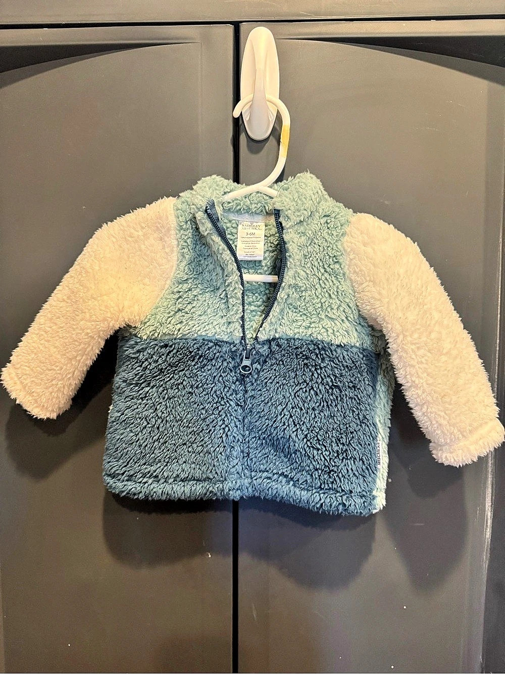 Badgley Mischka Baby 3-6M Sherpa Fleece Jacket Blue & Cream Like New
